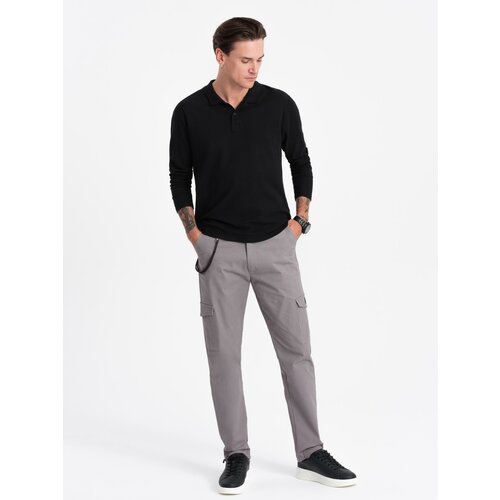 Ombre Men's pants with cargo pockets and leg hem - grey Slike