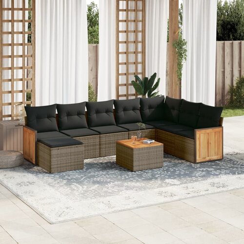 VidaXL 9-dijelni set vrtnih sofa od poliratana s jastucima sivi Slike