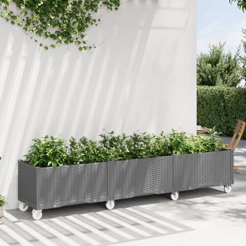 VidaXL Vrtna sadilica s kotačima siva 240x50x54 cm PP Slike