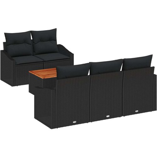 VidaXL 6-dijelni vrtni kauč set s jastučićima crni poli ratan acacia Slike