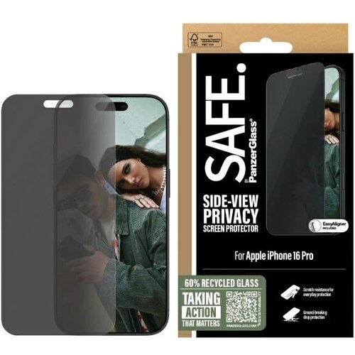 PanzerGlass SAFE BY KALJENO STEKLO PRIVACY ZA IPHONE 16 PRO WIDE FIT, (21911491) Slike