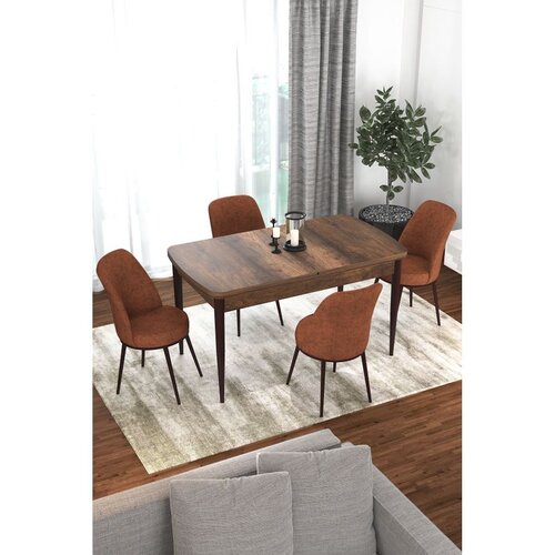 Hanah home trpezarijski set Via, sto na razvlačenje i 4 stolice, ploča u dekoru drveta Baroque, terakota tkanina Jerry Cene
