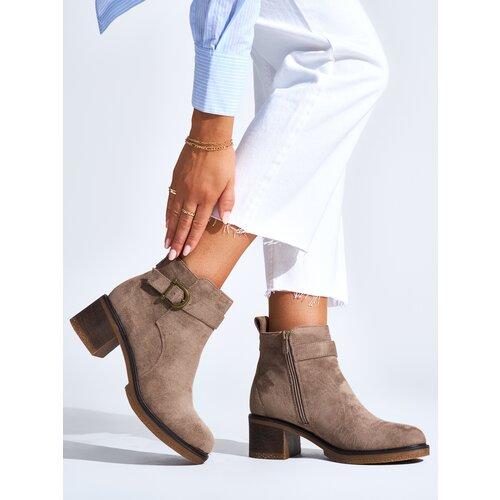Shelvt Beige suede ankle boots on a heel Slike