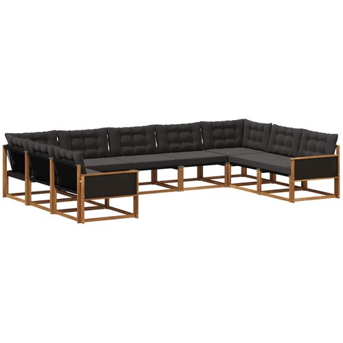 vidaXL Zunanja garnitura za sedenje z blazino 9 pcs Naravna in črna, (5000273055) Cene