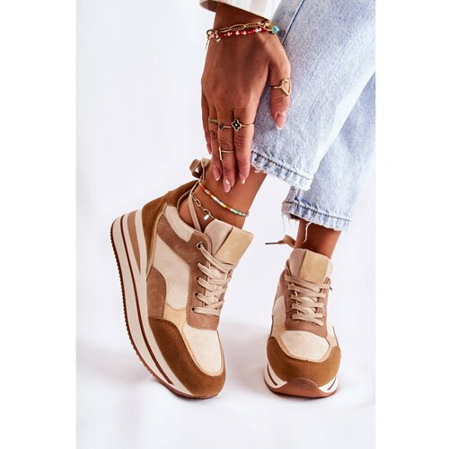 Kesi Women's Suede Sports Shoes Brown and Beige Elisse Slike