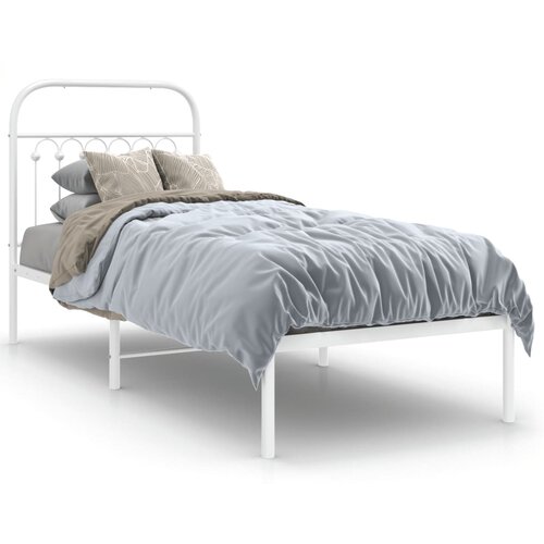 vidaXL Kovinski posteljni okvir z vzglavjem bel 75x190 cm Cene