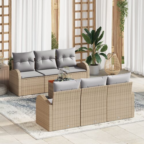 vidaXL 7-delna vrtna sofa skupina z blazinami Bež Poli ratan Akacija Cene