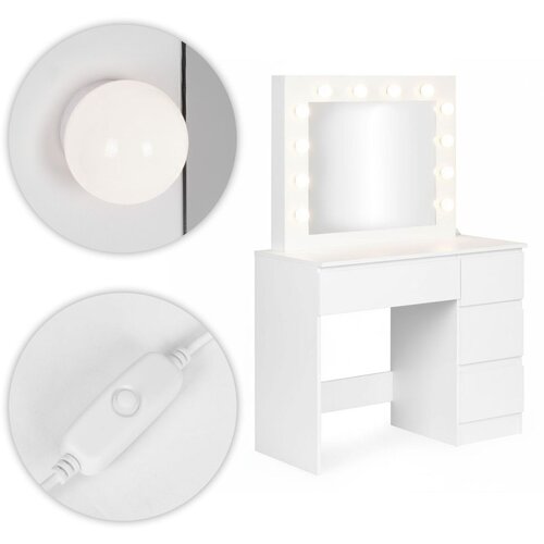  Kozmetički toaletni stolić s ogledalom i LED rasvjetom, 4 ladice + stolica, ModernHome Slike