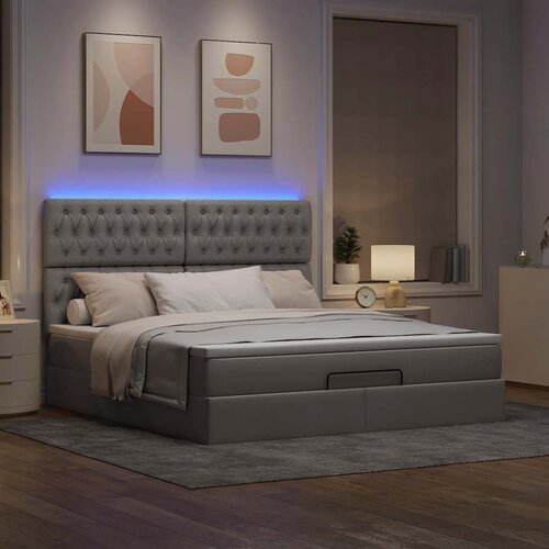VidaXL Otomanska postelja z vzmetnico &amp;amp; LEDs taupe 180x200 cm blago Slike