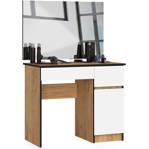 AKORD toaletna miza z ogledalom clp P-2/SL 900x600 desna hrastova obrt / bela, (21713549) Cene