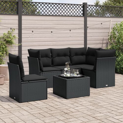VidaXL 6-dijelni set vrtnih sofa s jastucima crni od poliratana Slike