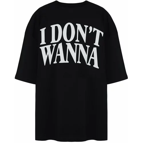 Trendyol Plus Size Black Men's Oversize Text Printed 100% Cotton Comfortable T-shirt