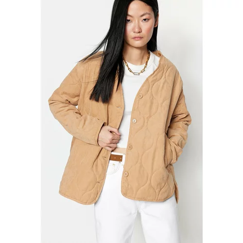 Trendyol Camel Oversize Button Close Quilted Coat