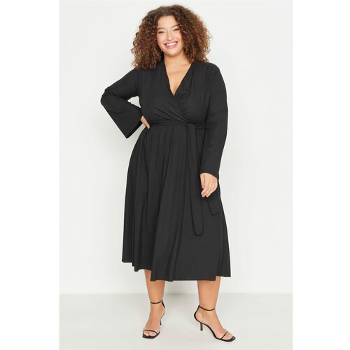 Trendyol Curve Black Double Breasted Collar Knitted Dress Cene