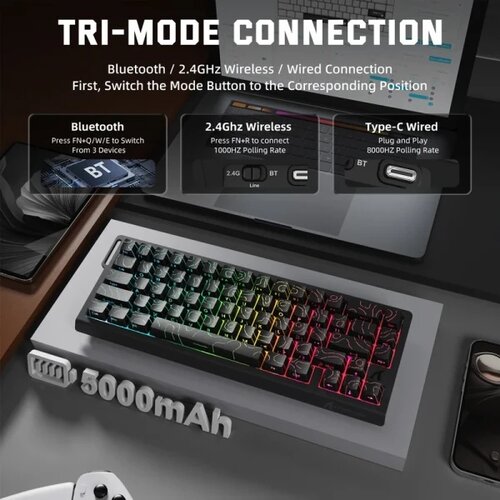 Attack Shark Bežična gaming tastatura X68Pro HE Magnetic Swith/8KHz/TriMode/RT/SnapTap/Black cont Slike