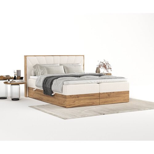 Maison de R&amp;ecirc;ve Kremno bela/v naravni barvi boxspring postelja s prostorom za shranjevanje 140x200 cm Asahi &amp;ndash; Slike