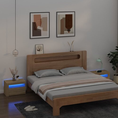 VidaXL Noćni ormarići 2 kom s LED svjetlima boja hrasta 60x35x40 cm Slike