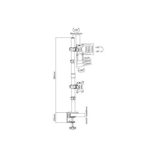 Digitus nosač za monitor DA-90438 1 Zaslon(i) 5,1 cm (2") - 304,8 cm (120") crna pro&scaron;irivi, vrtljivi nosač, podesiv po v Cijene