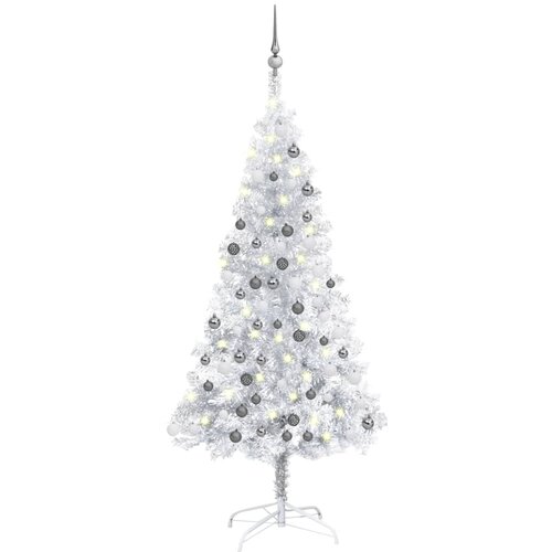 vidaXL umjetno božićno drvce LED s kuglicama srebrno 150 cm PET Cene