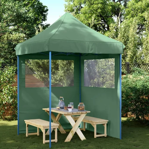 Sklopivi prigodni šator za zabave s 2 bočna zida zeleni