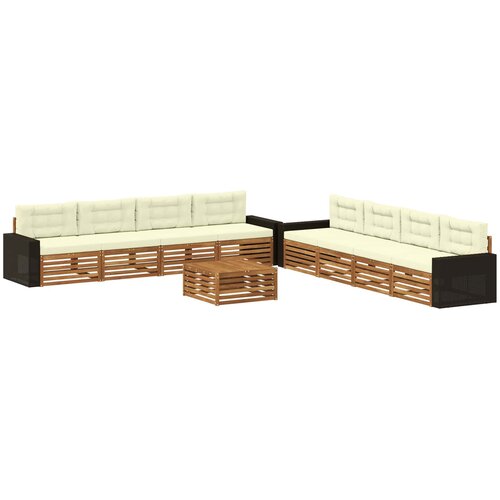 vidaXL Zunanja garnitura za sedenje 9 pcs Naravna in smetana Poliester, (5000280573) Cene