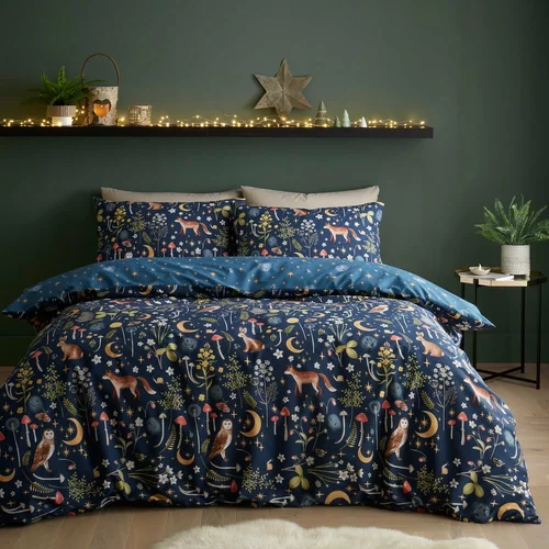 Catherine Lansfield Temno modra posteljnina za zakonsko posteljo 200x200 cm Enchanted Twilight –