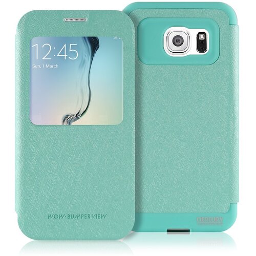  Preklopni ovitek / etui / za&amp;scaron;čita Mercury WOW Bumper View Case za Samsung Galaxy S6 Edge+ - turkizni Slike