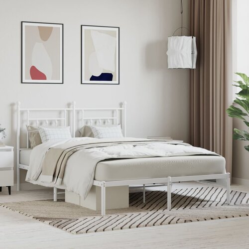 VidaXL Kovinski posteljni okvir z vzglavjem bel 150x200 cm Slike