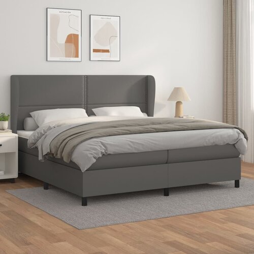 The Living Store Box spring postelja z vzmetnico siva 200x200 cm umetno usnje - Box Spring Postelja, (21515776) Slike