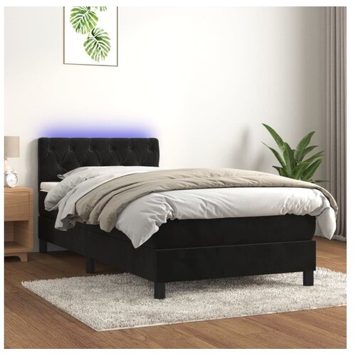  Box spring postelja z vzmetnico LED črna 80x200 cm žamet Cene