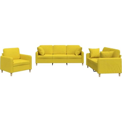  3-dijelni set sofa s jastucima svjetložuti od tkanine Slike