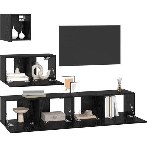  Set TV komoda 3 kom. Crni hrast Konstruirano drvo Crna 80 x 30 x 30 cm Slike