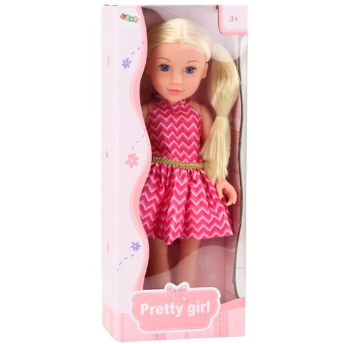 Lean Toys punčka, roza obleka, čop, blond lasje, velika lutka 46 cm Slike