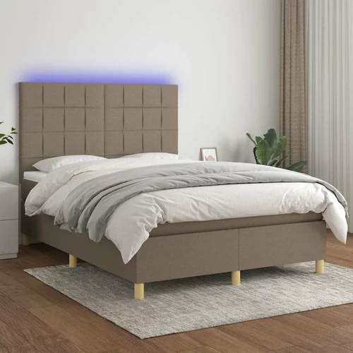  Box spring postelja z vzmetnico LED taupe 140x200 cm blago, (20898893)