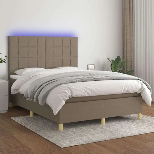  box spring s madracem LED smeđesivi 140x200 cm tkanina