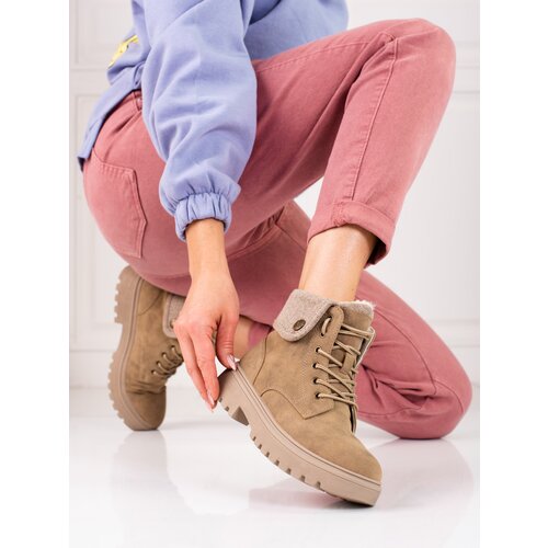 SHELOVET Beige women&amp;#039;s trappers insulated with sheepskin coat Slike