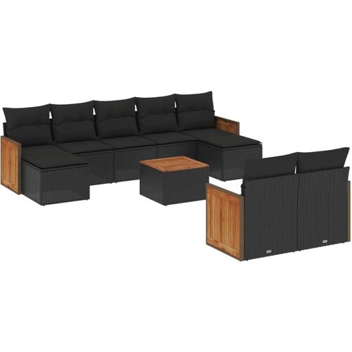  10-dijelni set vrtnih sofa s jastucima crni od poliratana Slike