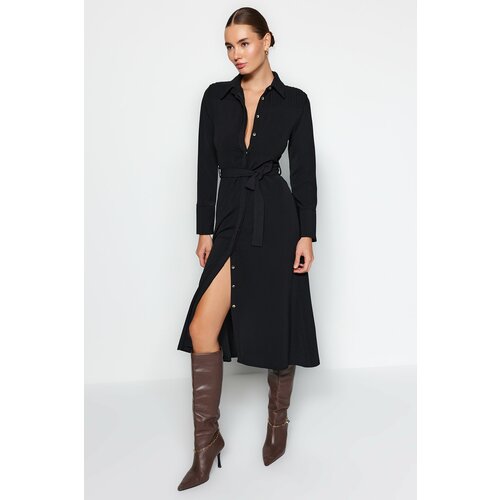 Trendyol Black Belted Woven Shirt Dress With Buttons Slike