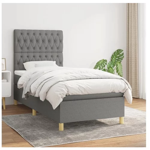  Box spring postelja z vzmetnico temno siva 90x190 cm blago