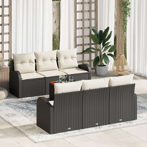  7-dijelni vrtni sofa set s jastučićima Crni poli ratan akacija Slike