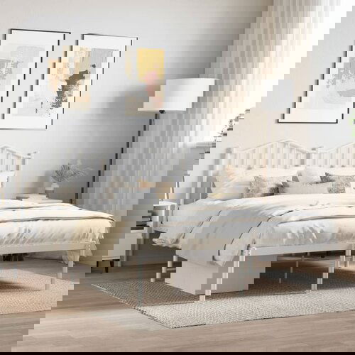 VidaXL Kovinski posteljni okvir z vzglavjem bel 140x190 cm Slike