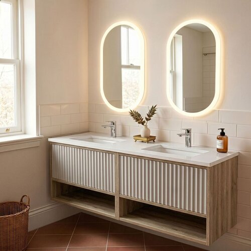 Skye_Decor Set kupatilskog ormarića sa umivaonikom i ogledalom, 2 dela, Krem Slike