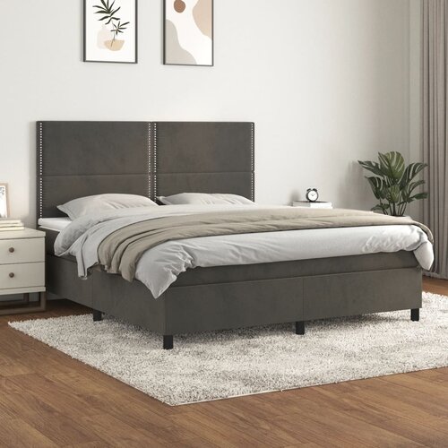 VidaXL Box spring postelja z vzmetnico temno siva 180x200 cm žamet Slike