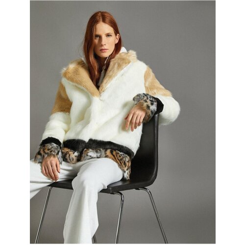 Koton Women&amp;#039;s Ecru Fur Detailed Coat Slike