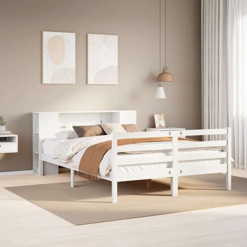 vidaXL Krevet s regalom z knjige bez madraca bijeli 150x200cm borovina Cijene