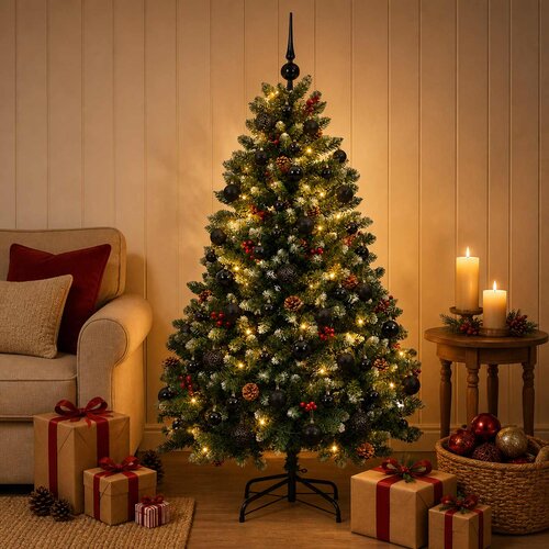  Umjetno božićno drvce zeleno s kuglicama 180 cm 300 LED lampica Cene