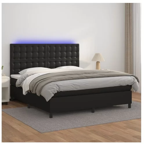  Box spring postelja z vzmetnico LED črna 160x200cm umetno usnje
