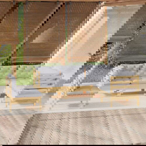 The Living Store Vrtna sedežna garnitura 5-delna s sivimi blazinami borovina - Vrtna Sedežna Garnitura, (21445214) Cene