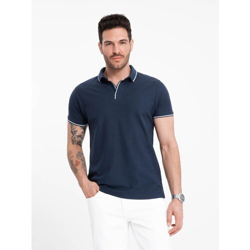 Ombre Men&amp;#039;s pique knit polo shirt without buttons - navy blue Slike