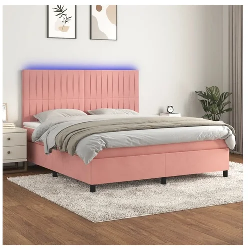 vidaXL Krevet box spring s madracem LED ružičasti 180x200cm baršunasti